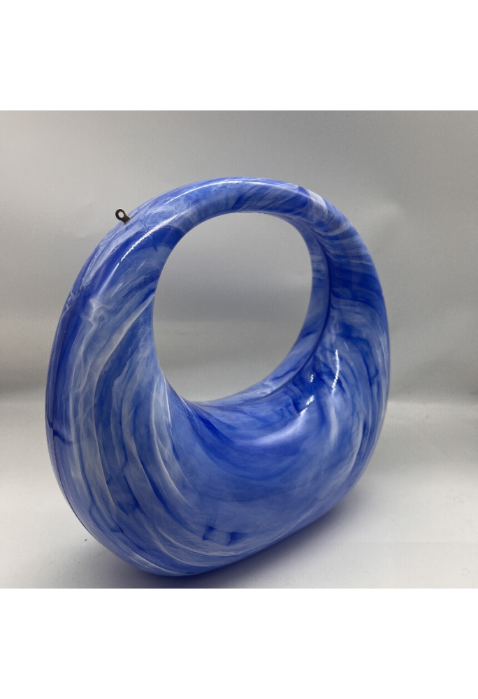 Acrylic Evening Clutch Purse Top-handle Moon Bag, Elegant Marble Handbag Blue