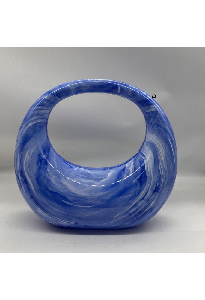Acrylic Evening Clutch Purse Top-handle Moon Bag, Elegant Marble Handbag Blue
