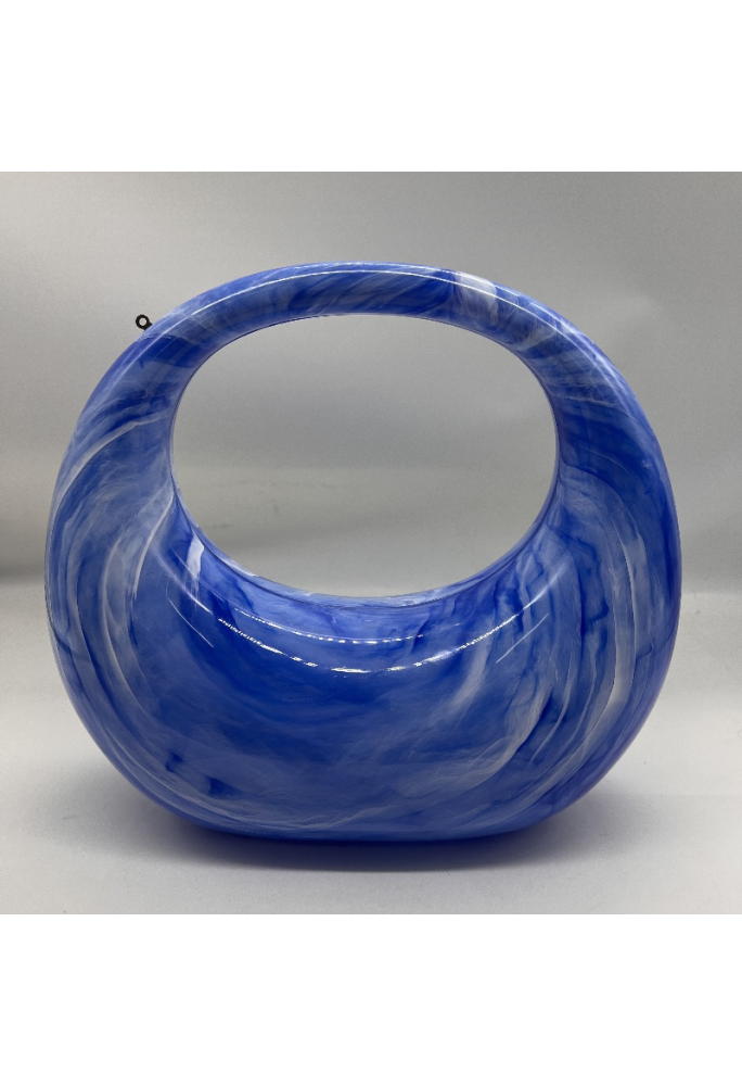 Acrylic Evening Clutch Purse Top-handle Moon Bag, Elegant Marble Handbag Blue