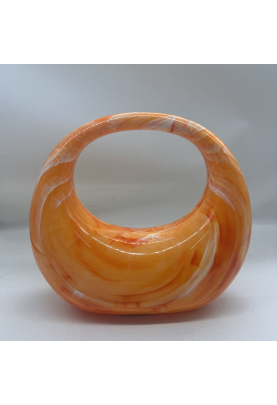 Acrylic Evening Clutch Purse Top-handle Moon Bag, Elegant Marble Handbag Orange