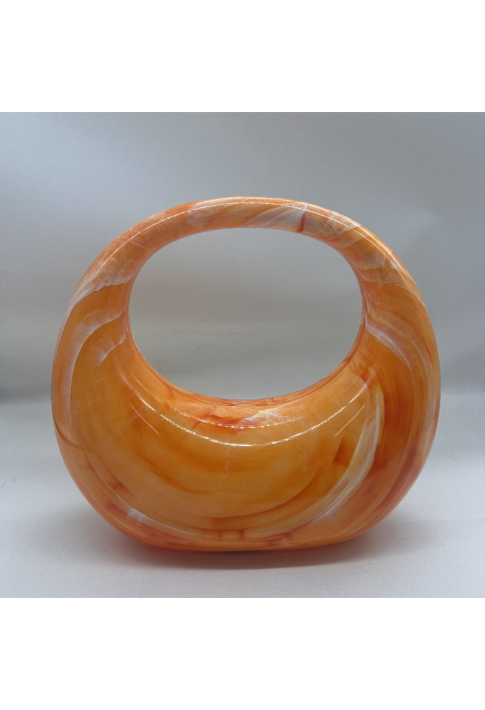 Acrylic Evening Clutch Purse Top-handle Moon Bag, Elegant Marble Handbag Orange