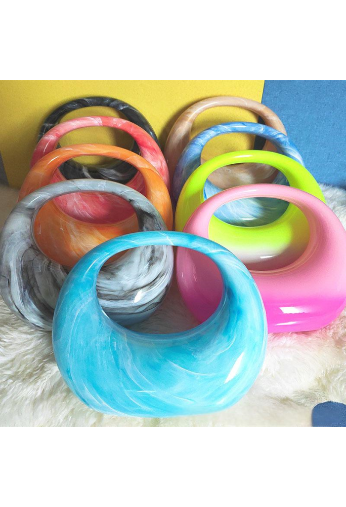 Acrylic Evening Clutch Purse Top-handle Moon Bag, Elegant Marble Handbag Orange