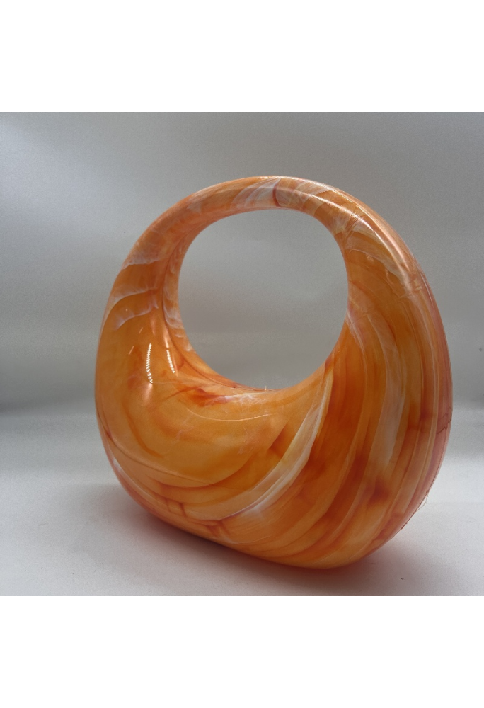 Acrylic Evening Clutch Purse Top-handle Moon Bag, Elegant Marble Handbag Orange