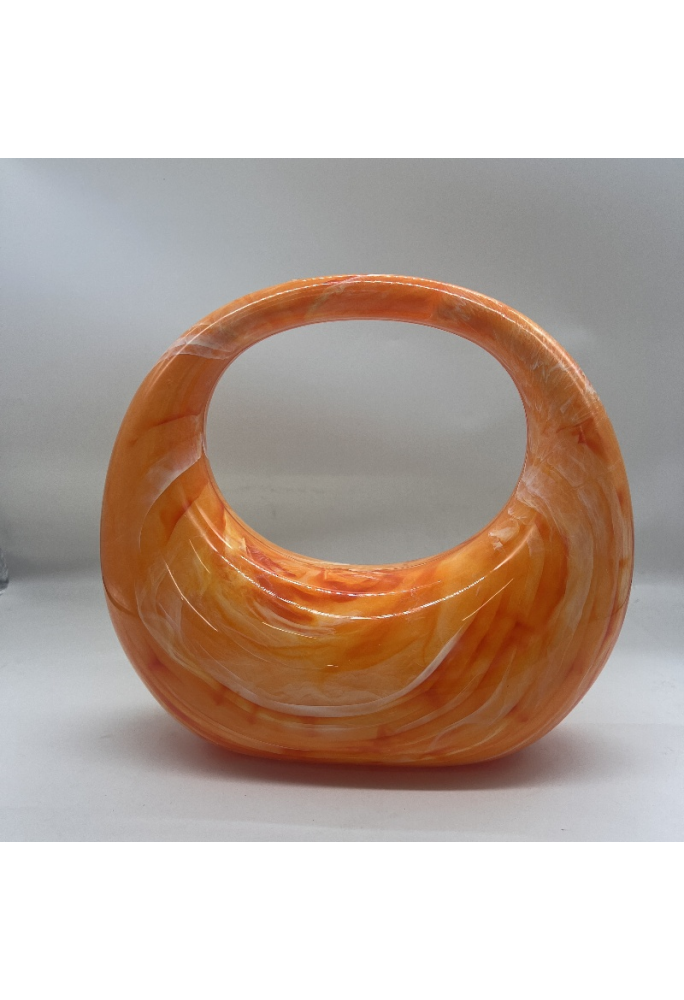 Acrylic Evening Clutch Purse Top-handle Moon Bag, Elegant Marble Handbag Orange