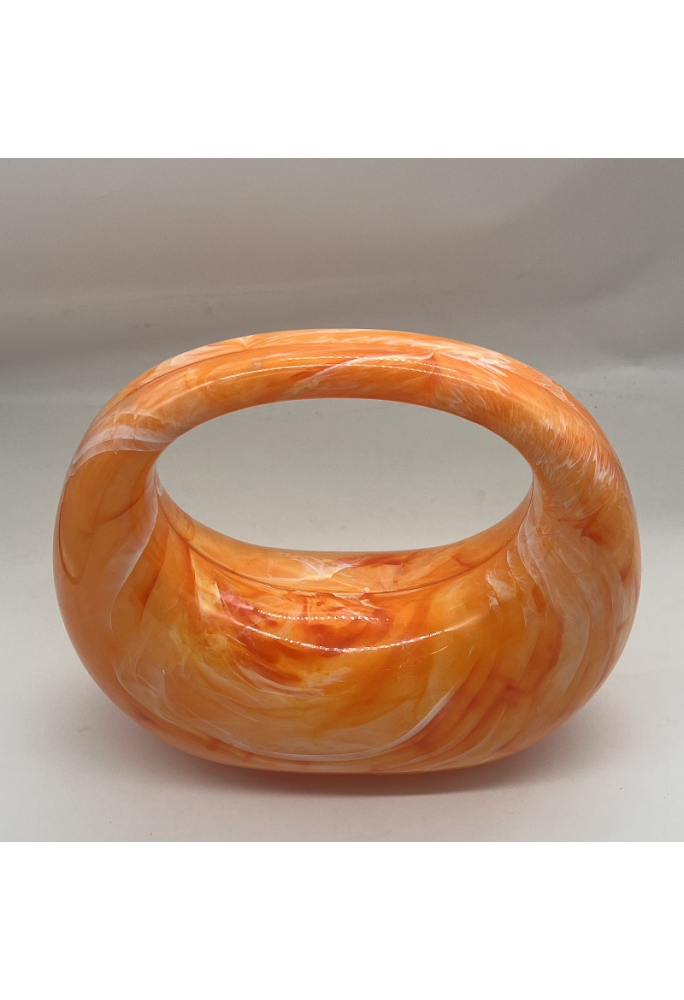 Acrylic Evening Clutch Purse Top-handle Moon Bag, Elegant Marble Handbag Orange
