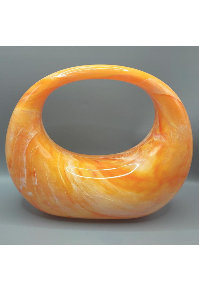 Acrylic Evening Clutch Purse Top-handle Moon Bag, Elegant Marble Handbag Orange
