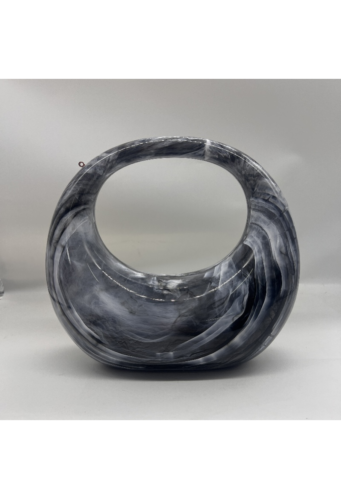 Acrylic Evening Clutch Purse Top-handle Moon Bag, Elegant Marble Handbag Black