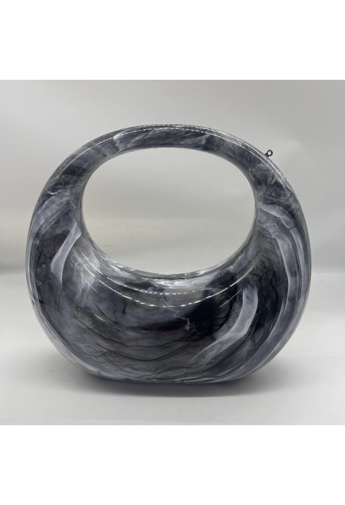 Acrylic Evening Clutch Purse Top-handle Moon Bag, Elegant Marble Handbag Black