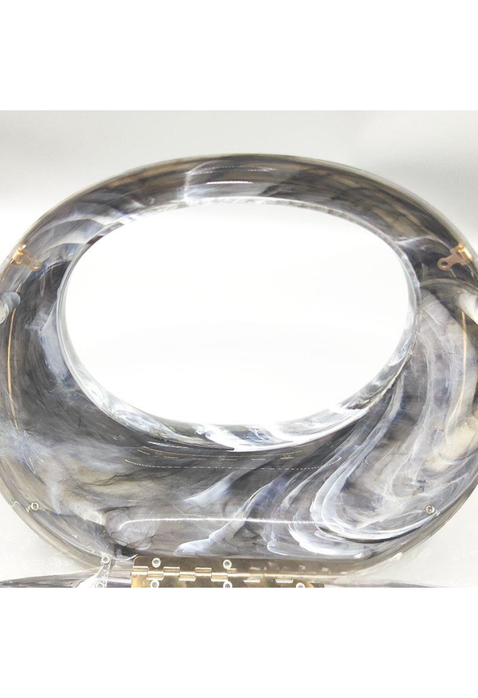 Acrylic Evening Clutch Purse Top-handle Moon Bag, Elegant Marble Handbag Black
