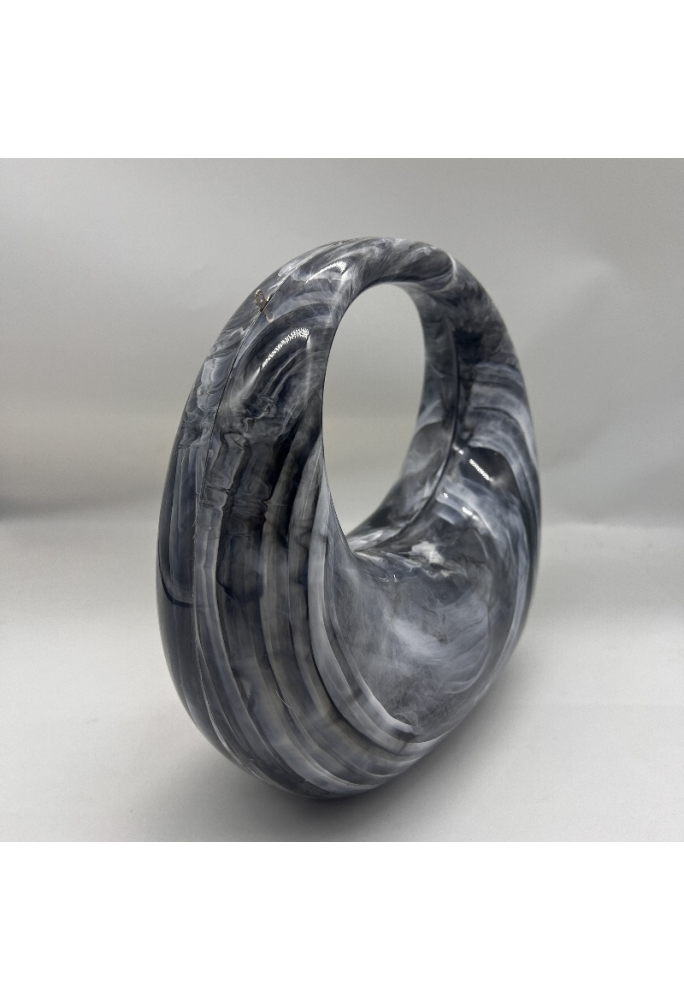 Acrylic Evening Clutch Purse Top-handle Moon Bag, Elegant Marble Handbag Black