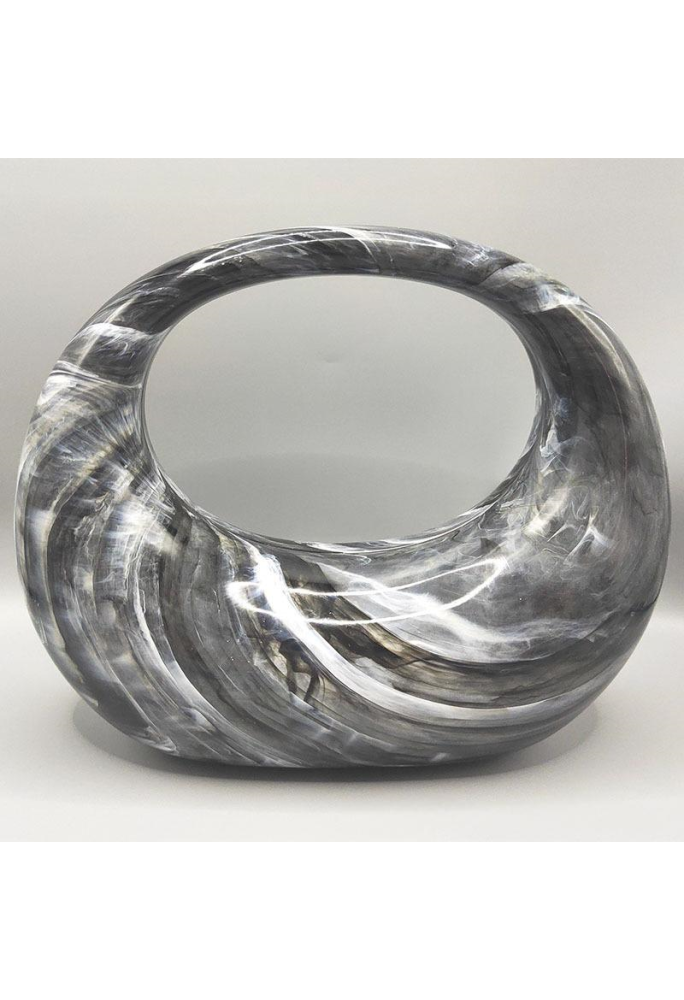 Acrylic Evening Clutch Purse Top-handle Moon Bag, Elegant Marble Handbag Black