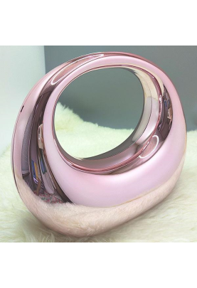 Acrylic Evening Clutch Top Handle Moon Bag, Glossy Metallic Tote Bag Pink