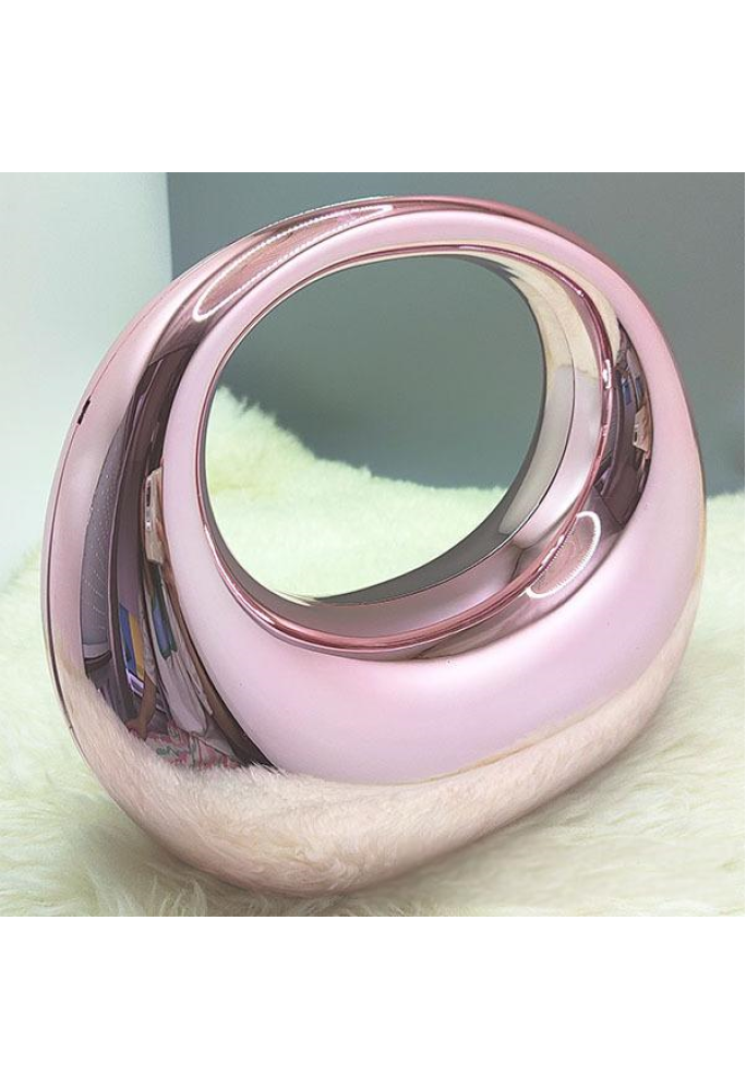 Acrylic Evening Clutch Top Handle Moon Bag, Glossy Metallic Tote Bag Pink