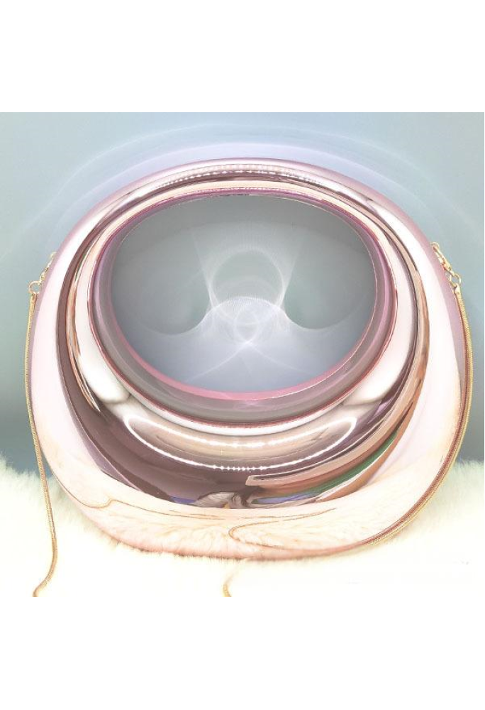 Acrylic Evening Clutch Top Handle Moon Bag, Glossy Metallic Tote Bag Pink