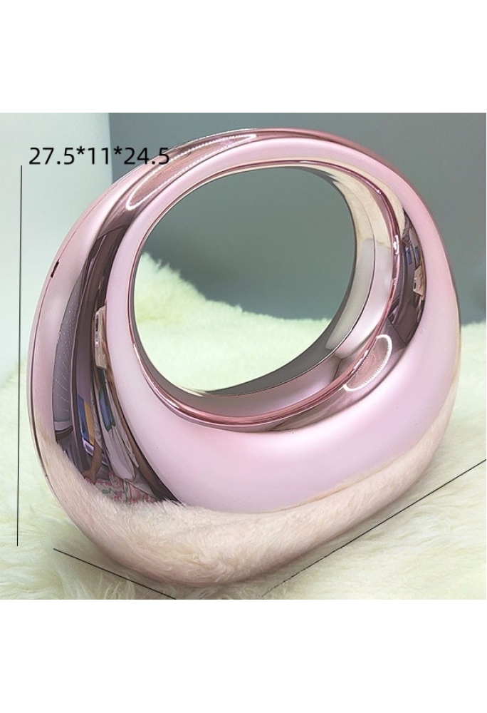 Acrylic Evening Clutch Top Handle Moon Bag, Glossy Metallic Tote Bag Pink