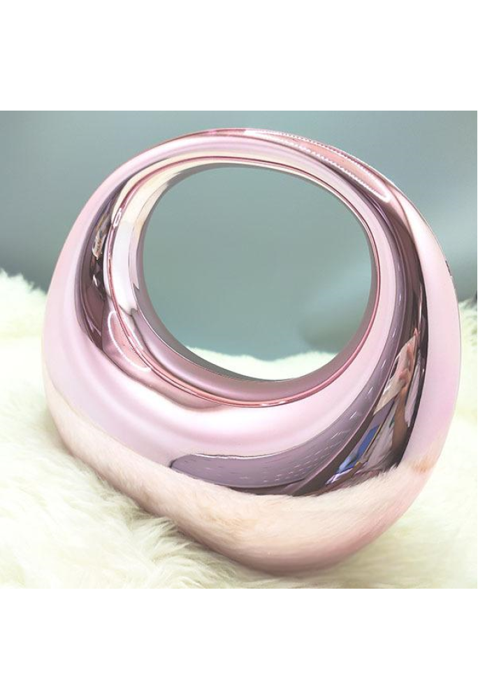 Acrylic Evening Clutch Top Handle Moon Bag, Glossy Metallic Tote Bag Pink
