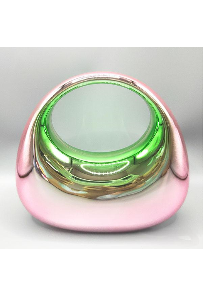 Acrylic Evening Clutch Top Handle Moon Bag, Glossy Metallic Tote Bag Pink Gradient Green