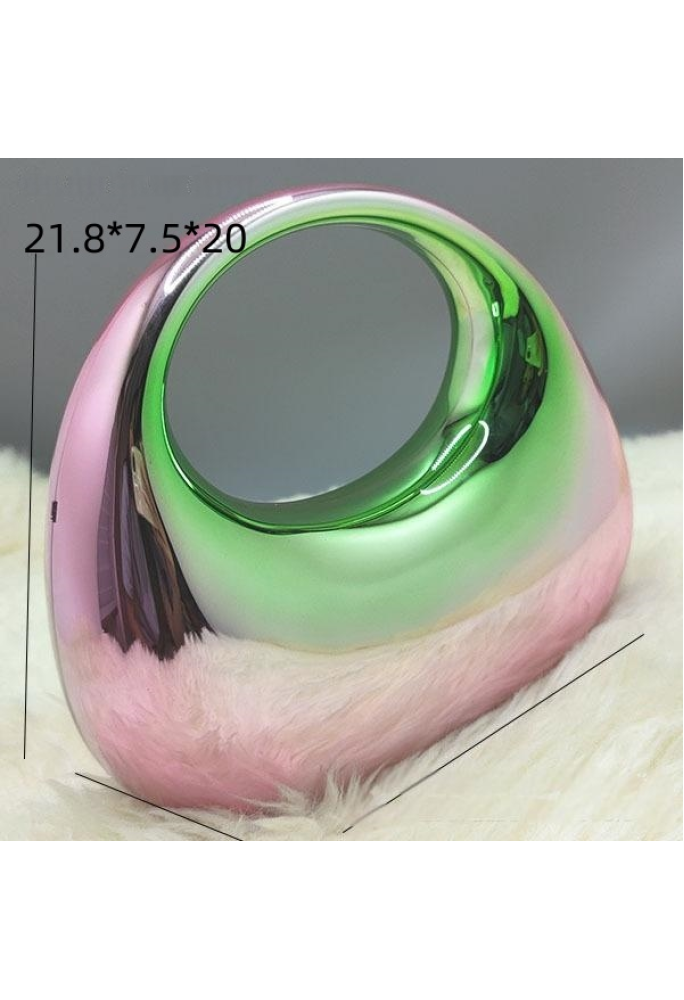Acrylic Evening Clutch Top Handle Moon Bag, Glossy Metallic Tote Bag Pink Gradient Green