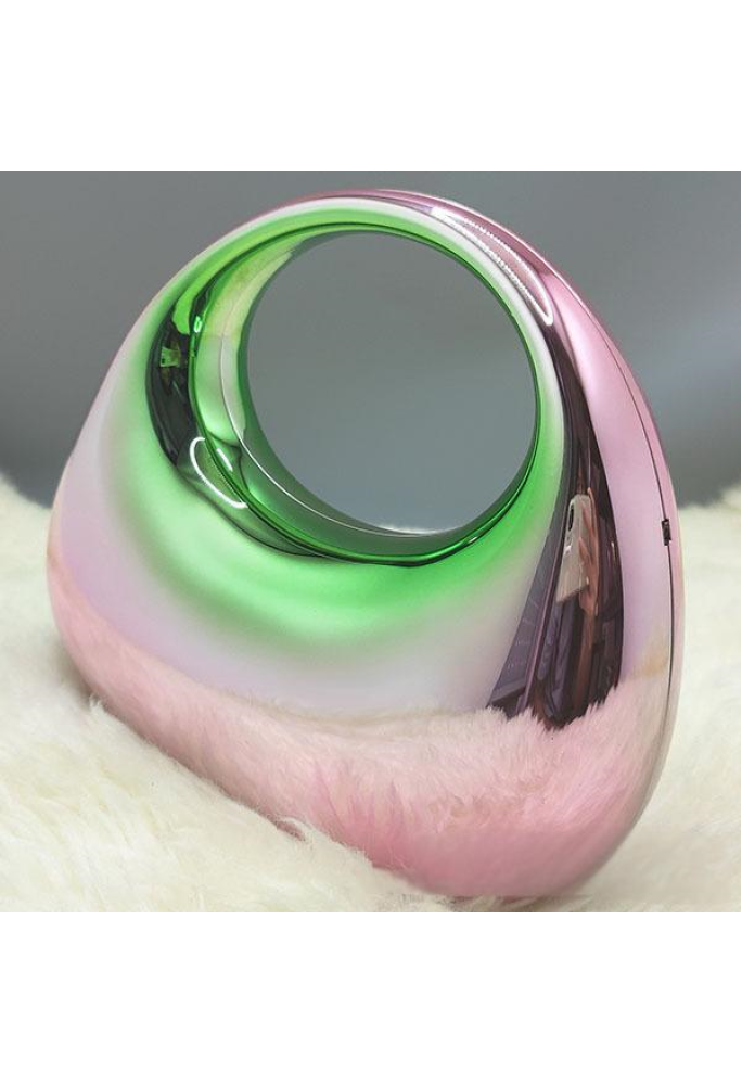 Acrylic Evening Clutch Top Handle Moon Bag, Glossy Metallic Tote Bag Pink Gradient Green