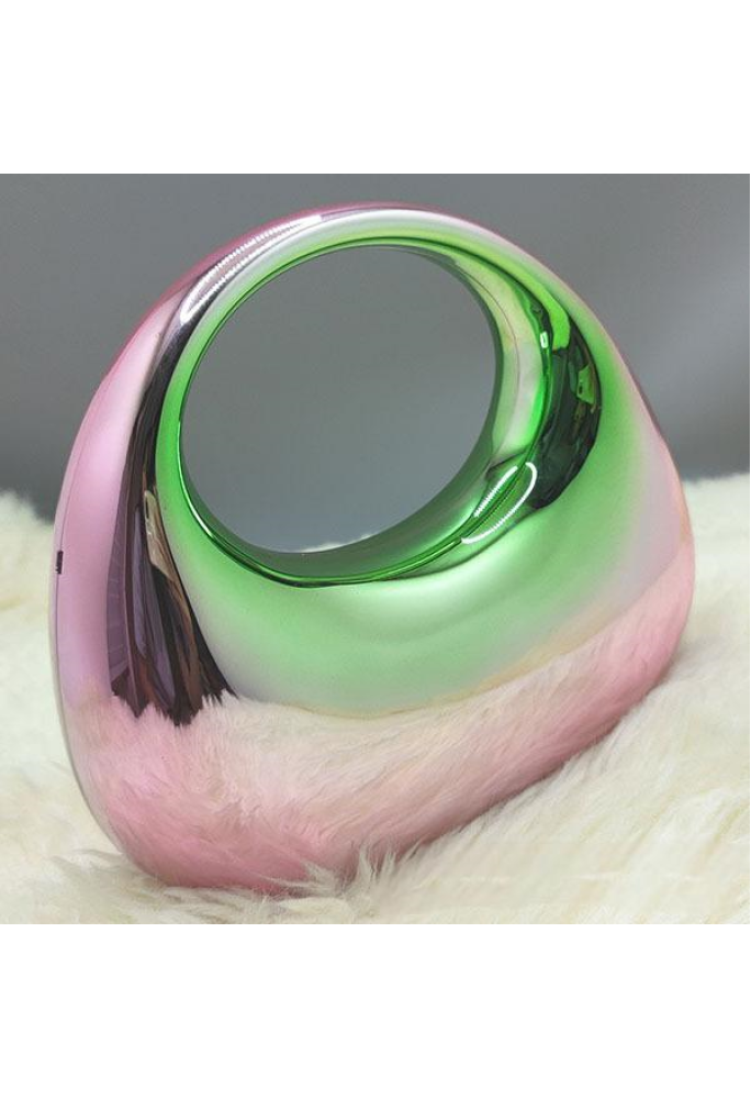Acrylic Evening Clutch Top Handle Moon Bag, Glossy Metallic Tote Bag Pink Gradient Green