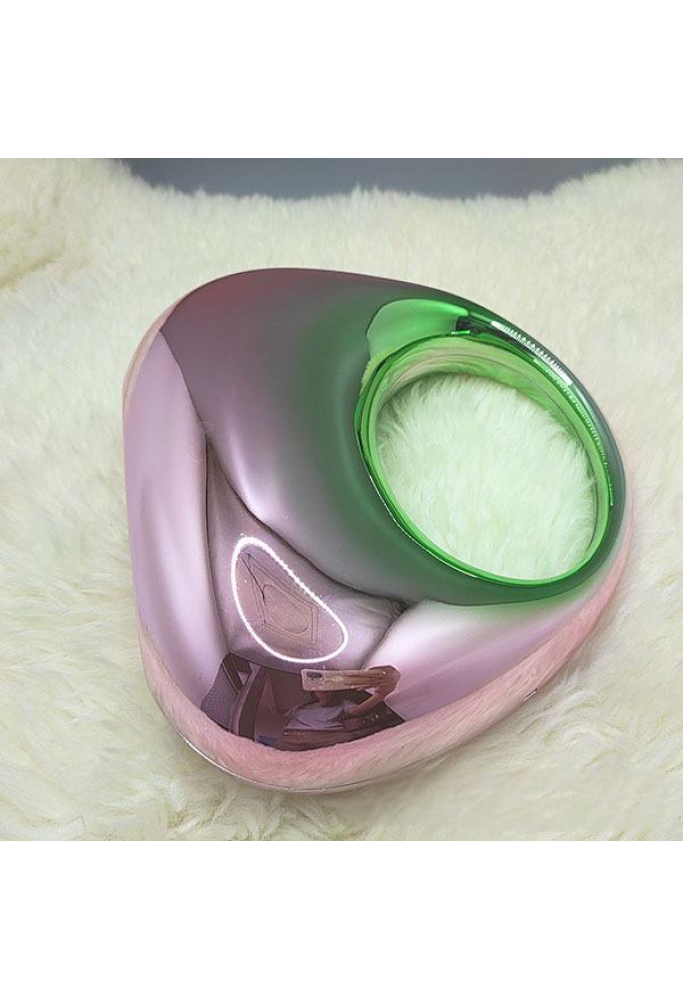 Acrylic Evening Clutch Top Handle Moon Bag, Glossy Metallic Tote Bag Pink Gradient Green