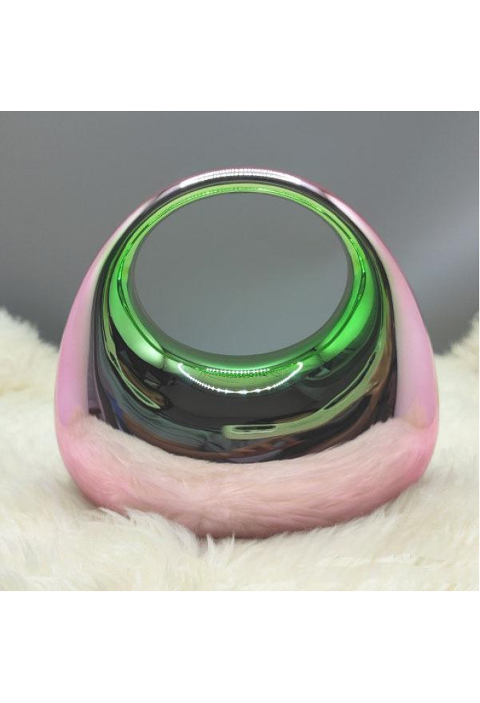 Acrylic Evening Clutch Top Handle Moon Bag, Glossy Metallic Tote Bag Pink Gradient Green