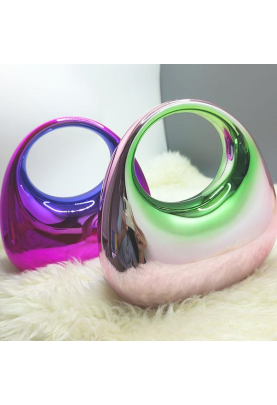 Acrylic Evening Clutch Top Handle Moon Bag, Glossy Metallic Tote Bag Pink Gradient Green Acrylic Evening Clutch Top Handle Moon Bag, Glossy Metallic Tote Bag Pink Gradient Green