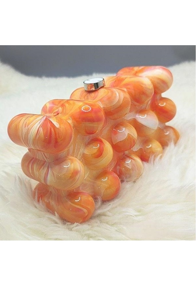 Women Acrylic Clutch Chic Marble Evening Handbag Orange
