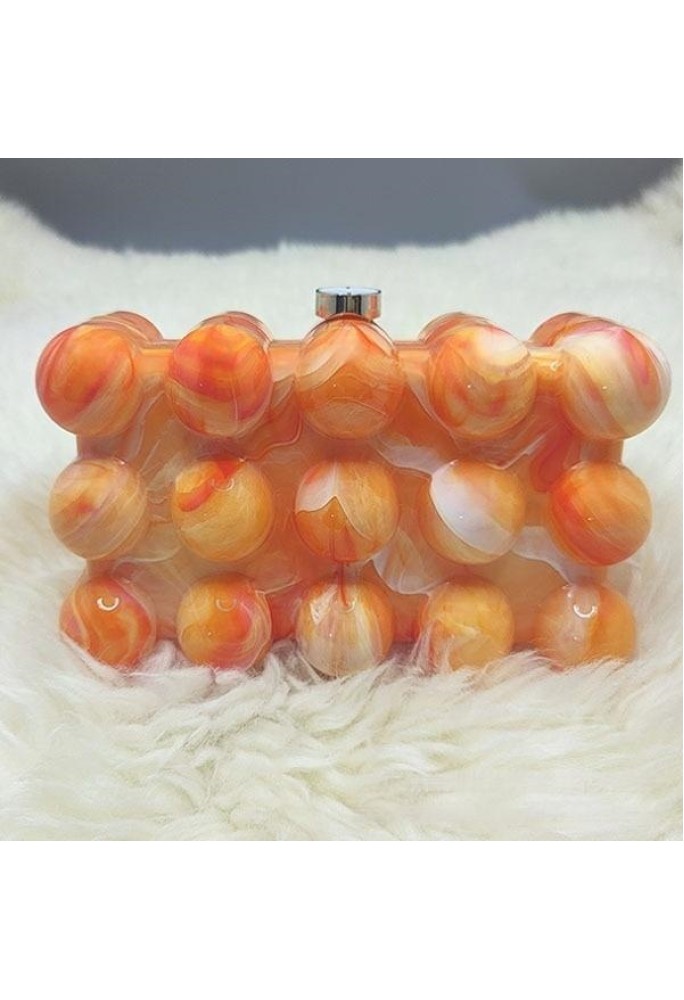 Women Acrylic Clutch Chic Marble Evening Handbag Orange