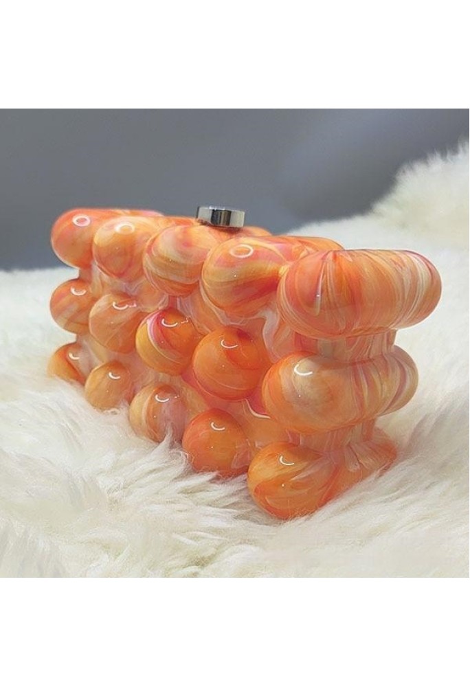 Women Acrylic Clutch Chic Marble Evening Handbag Orange