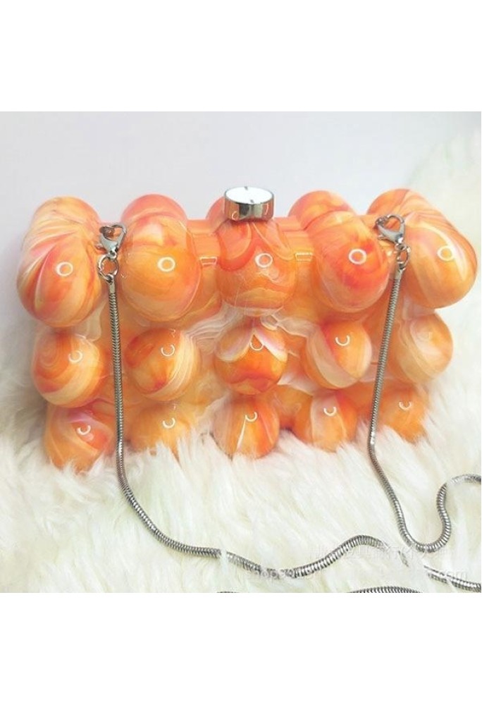 Women Acrylic Clutch Chic Marble Evening Handbag Orange