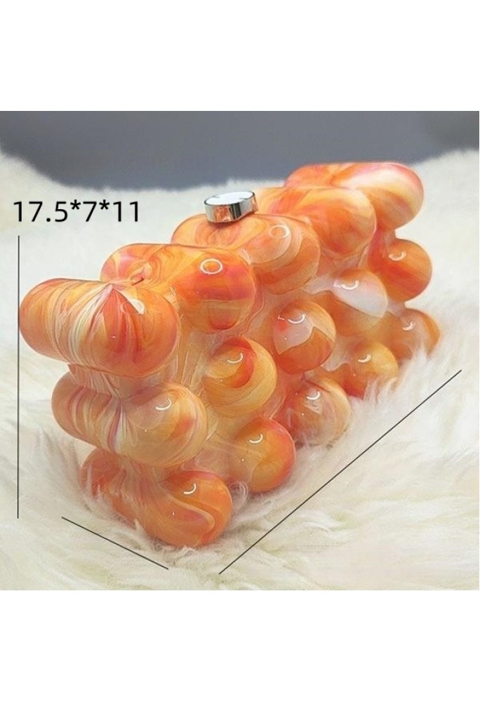Women Acrylic Clutch Chic Marble Evening Handbag Orange