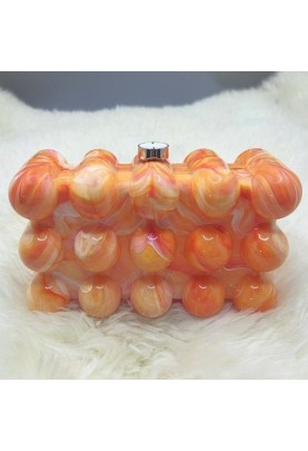 Women Acrylic Clutch Chic Marble Evening Handbag Orange
