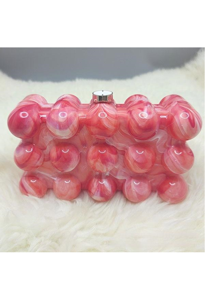 Women Acrylic Clutch Chic Marble Evening Handbag Red