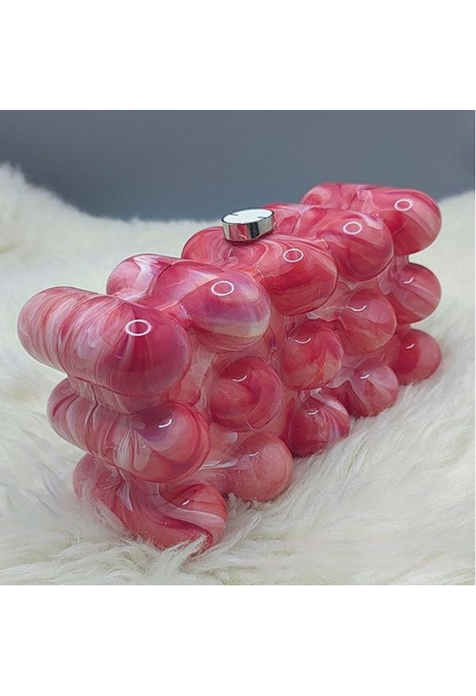 Women Acrylic Clutch Chic Marble Evening Handbag Red
