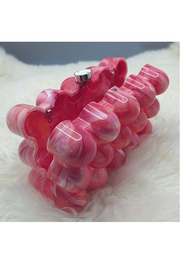 Women Acrylic Clutch Chic Marble Evening Handbag Red