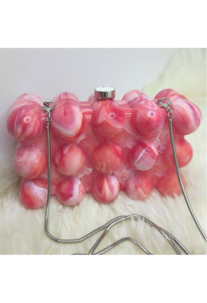 Women Acrylic Clutch Chic Marble Evening Handbag Red