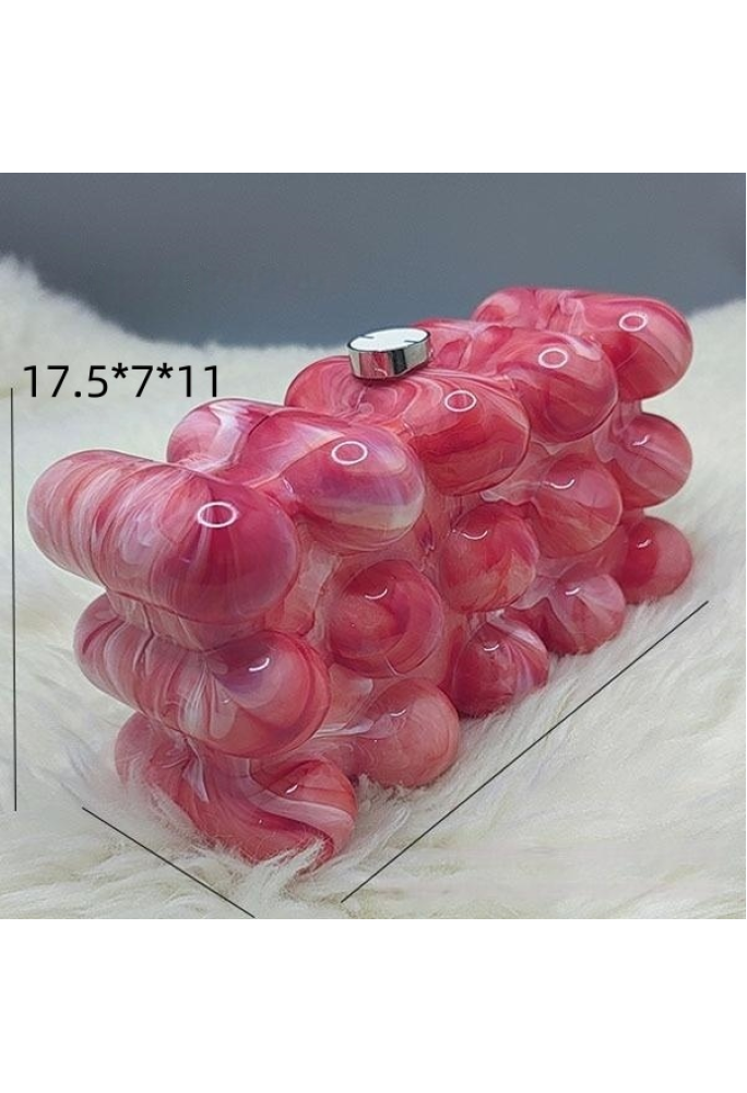 Women Acrylic Clutch Chic Marble Evening Handbag Red