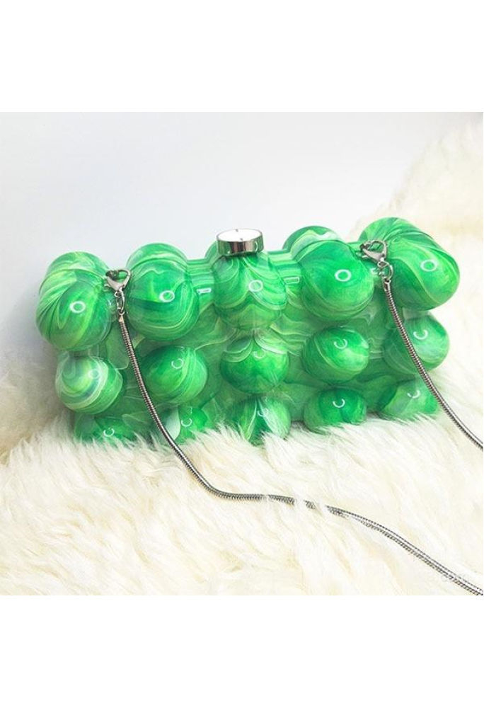 Women Acrylic Clutch Chic Marble Evening Handbag Green