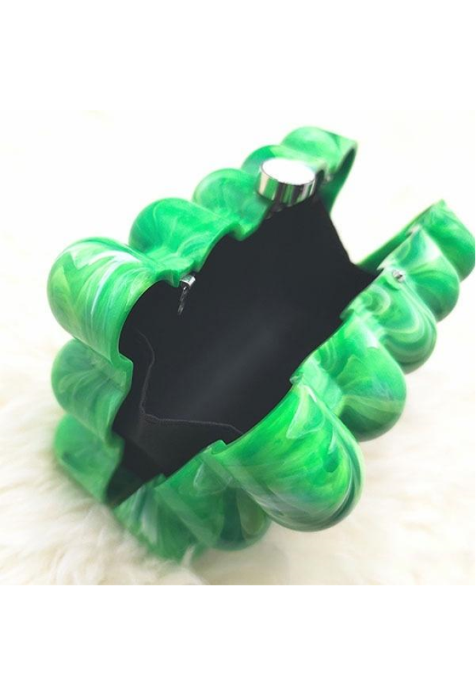 Women Acrylic Clutch Chic Marble Evening Handbag Green