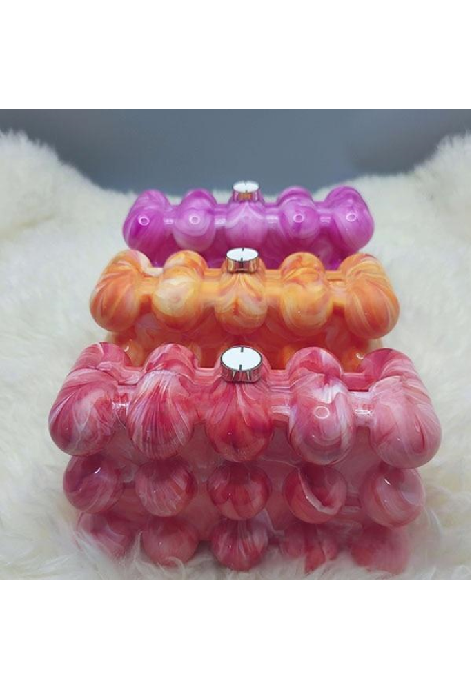 Women Acrylic Clutch Chic Marble Evening Handbag Pink