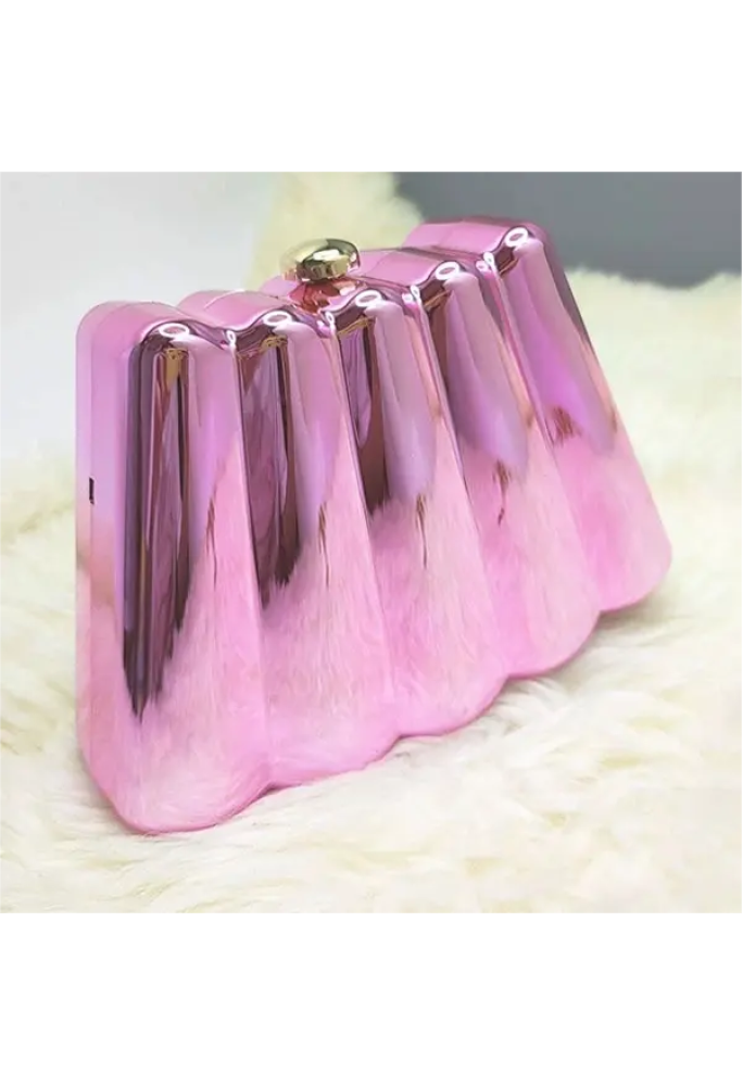 Women Acrylic Clutch Chic Sector Evening Handbag Pink