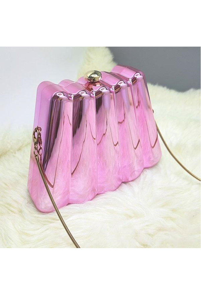Women Acrylic Clutch Chic Sector Evening Handbag Pink