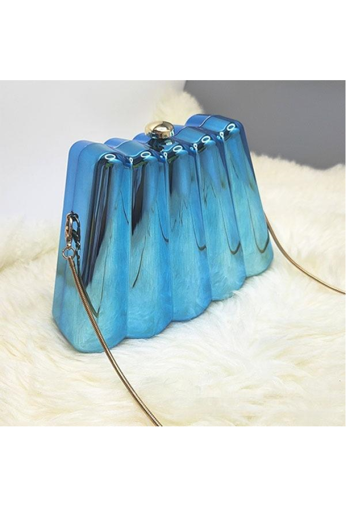 Women Acrylic Clutch Chic Sector Evening Handbag Blue