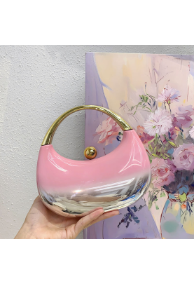 Acrylic Evening Clutch Top Handle Moon Bag, Glossy Metallic Tote Bag Pink Gradient Silver Acrylic Evening Clutch Top Handle Moon Bag, Glossy Metallic Tote Bag Pink Gradient Silver