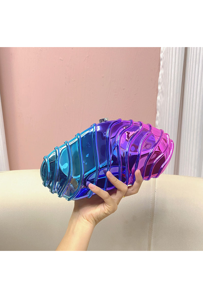 Acrylic Clutch Bag, Trendy Motorcycle Bag Blue and Rose Red