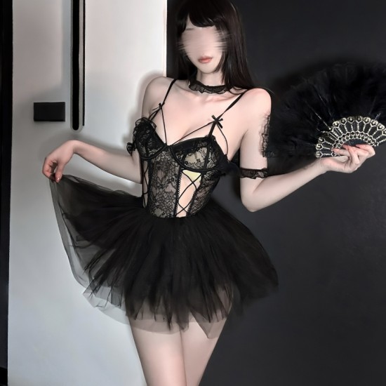 Sexy Lingerie With Non-Stretch Black Silk Uniform