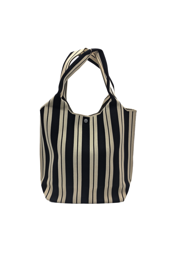 Black And White Striped Knitted Shoulder HandBag For Women Tote Bag Shopping Bag