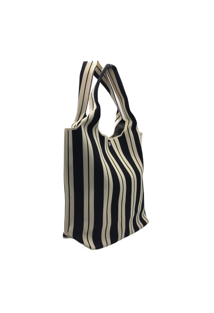 Black And White Striped Knitted Shoulder HandBag For Women Tote Bag Shopping Bag