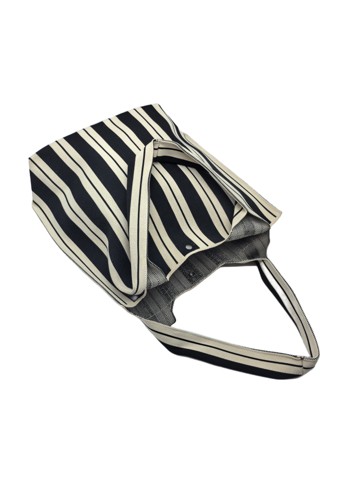 Black And White Striped Knitted Shoulder HandBag For Women Tote Bag Shopping Bag